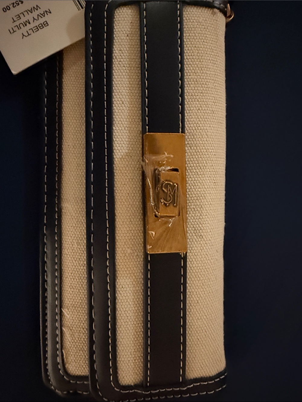 Steve Madden Navy and Cream Canvas & Leather Wristlet Clutch
